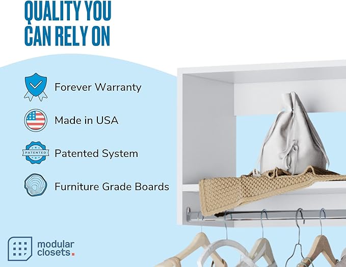 MC Modular Closets Vista Collection Tall Hanging Closet Organizer with Rod and Shelf (White, 21 Inches Wide)