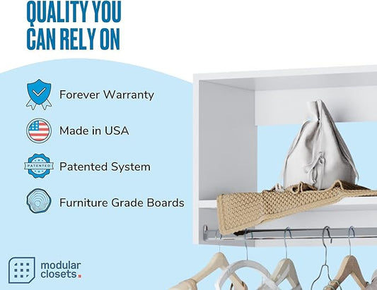 MC Modular Closets Vista Collection Tall Hanging Closet Organizer with Rod and Shelf (White, 21 Inches Wide)