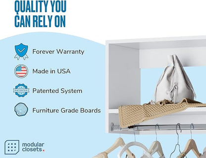 MC Modular Closets Vista Collection Tall Hanging Closet Organizer with Rod and Shelf (White, 30 Inches Wide)