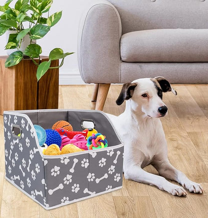 Geyecete Big Dog Toys Storage Bins Canvas Foldable Fabric Trapezoid with metal handles pet Baskets,Storage Bin Large toy box Organizer-BonePaw