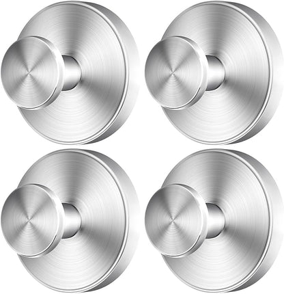 2026 Upgraded Drill-Free Suction Cup Hooks, Stainless Steel Suction Cup Hooks for Shower, Mirror, Wall, Bathroom, Glass, Hanging Towels - 4 Pack, Brushed Silver