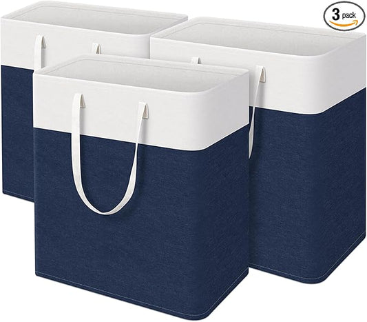 laundry basket 3-Pack, laundry hamper, Hamper with handles, collapsible laundry baskets, Waterproof dirty clothes hamper, Towel Storage for Home or Dorm, 125L-Blue