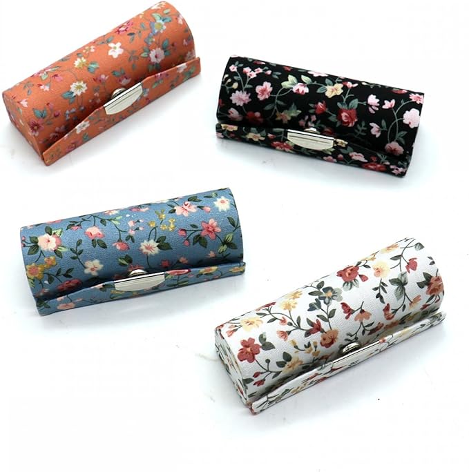 SenseYo 4 Pcs Ladies Floral Lipstick Case Holder with Mirror, Cosmetic Storage Kit Makeup Travel Cases Organizer Bag for Purse