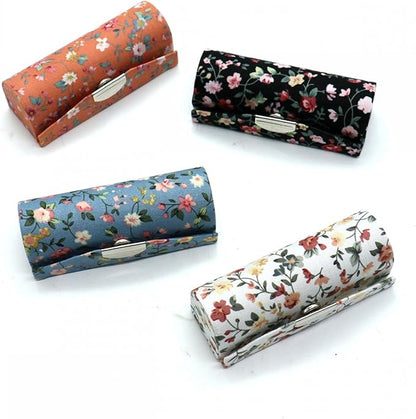 SenseYo 4 Pcs Ladies Floral Lipstick Case Holder with Mirror, Cosmetic Storage Kit Makeup Travel Cases Organizer Bag for Purse