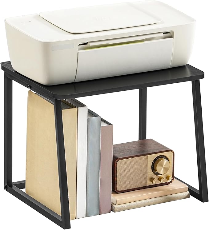 HOOBRO Printer Stand with Storage for Desk, 2-Tier Desktop Printer Shelf, Desk Organizer for Office, Kitchen, Living Room, Black BB16PS01