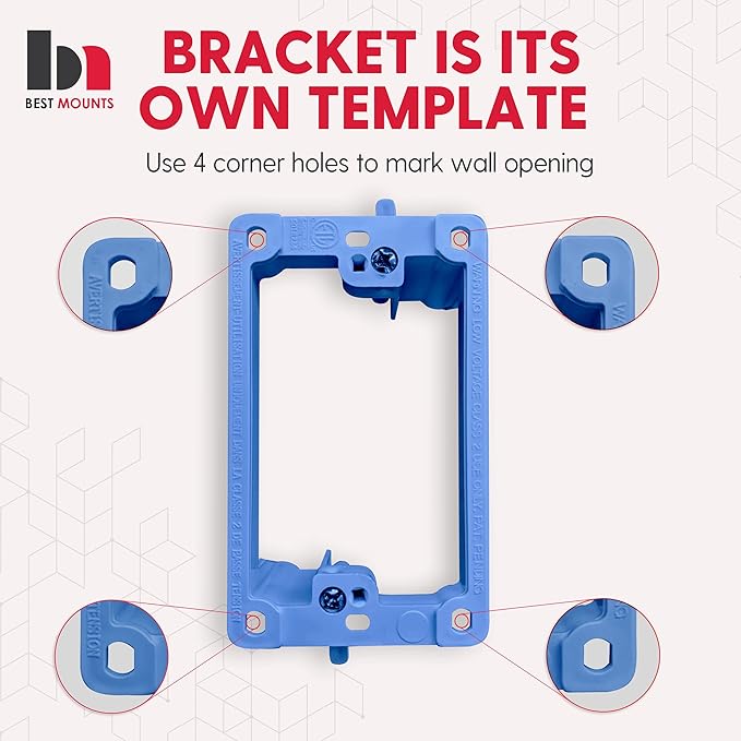 BestMounts - 1 Pack Low Voltage Mounting Brackets 1 Gang for Drywall Outlet Cable Pass Through Wall Plates - Cable Wall Plate Bracket for Old Work, Telephone Wires, Network Cable, HDMI, Speaker Wire