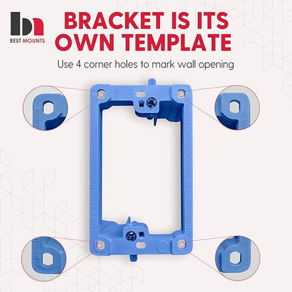 BestMounts - 1 Pack Low Voltage Mounting Brackets 1 Gang for Drywall Outlet Cable Pass Through Wall Plates - Cable Wall Plate Bracket for Old Work, Telephone Wires, Network Cable, HDMI, Speaker Wire