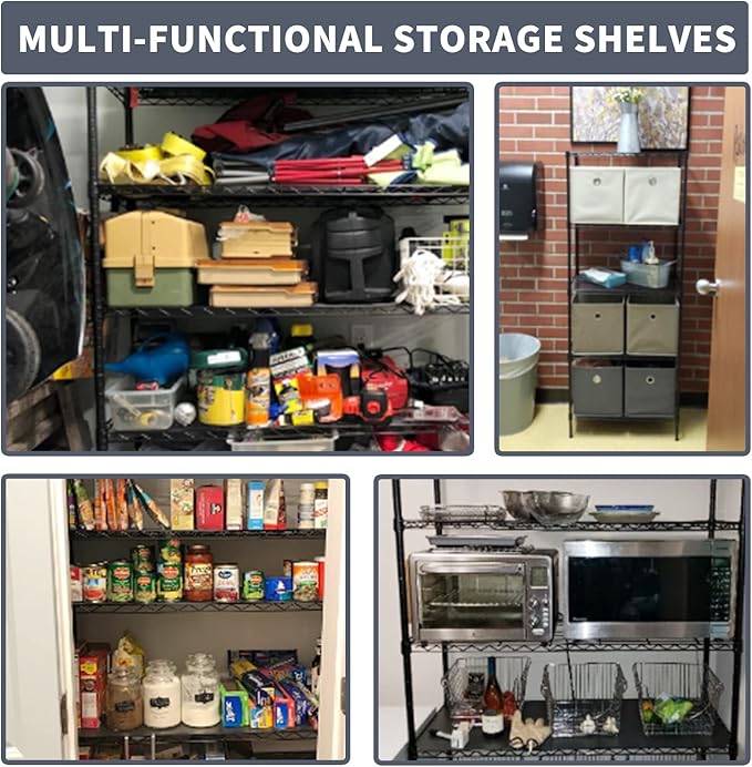 Wire Shelves 5-Tier Metal Storage Shelves 47.6" H x 21.5" x 11.6" Adjustable Wire Rack Shelf NSF Shelving Unit for Kitchen Storage Pantry Laundry, 750LB Capacity, Black