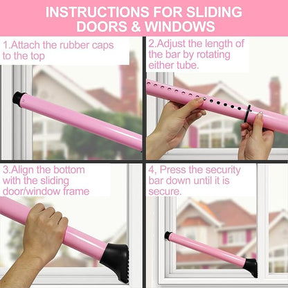 AceMining Upgraded Door Security Bar & Sliding Patio Bar, Heavy Duty Stoppers Adjustable Jammer for Home, Apartment, Travel (1 Pack,Pink)