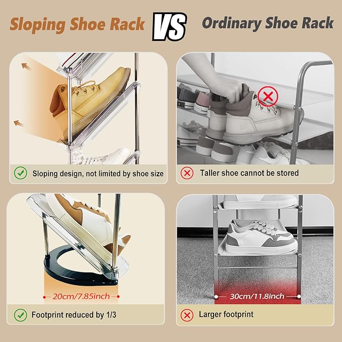 Sloping Narrow Shoe Rack 5 Tiers - Free Standing Vertical Shoes Racks for Small Spaces and Corner, Shoe Storage Organizer for Entryway, Tall Slim Shoe Shelf Cabinet for Shoes and Boots