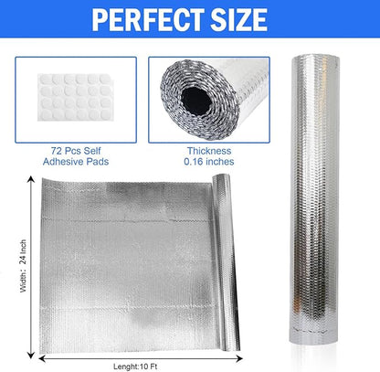 YoleShy Double Reflective Insulation RV Window Insulation for Summer Heat Reflective Window Film for Roof, Car, Garage Doors, 24 in X 10 FT