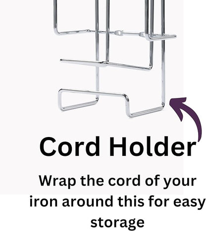 JERDON Ironing Board Holder and Iron Caddy - Stainless Steel Iron Holder with Hook - J525C