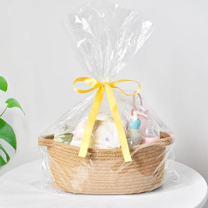 ABenkle Small Basket with Handles - Decorative Durable Rope Woven Storage Bin Shelf Storage Organizer Cube, Easter Baby Gift Basket, 12"x8"x5"
