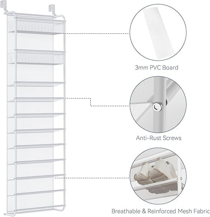 Whitmor 27 Pair Over The Door Shoe Organizer, 11 Tier Hanging Shoe Organizer, Heavy Duty Metal & Mesh Shoe Holder, Hanging Shoe Rack for Closet Organizer & Storage,74.8"L x 21.7"W x 7.5"H, White