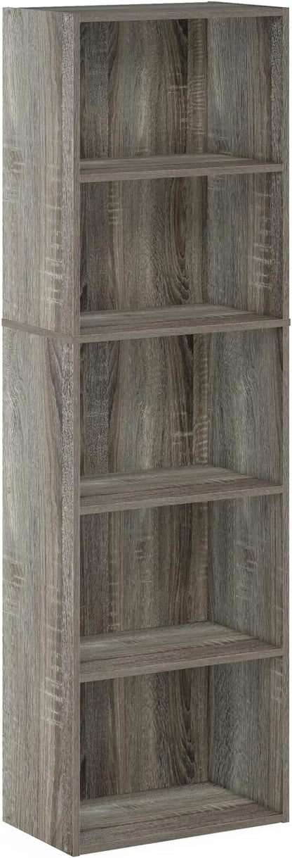 Furinno LUDER Book Shelf, 5-Cube Bookshelf, Bookcase with Open Shelf, 9.4 x 15.8 x 52, for Living Room, Bedroom, Home Office, French Oak
