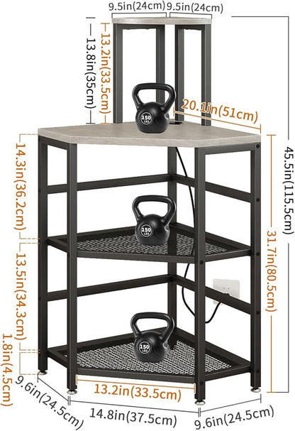 Gray Corner Printer Stand Table, with Power Outlet and USB Charging & LED Lights, for Home Printer Stands, Storage Shelf, Computer Tower/CPU Stand Holder for Home Office, Greige