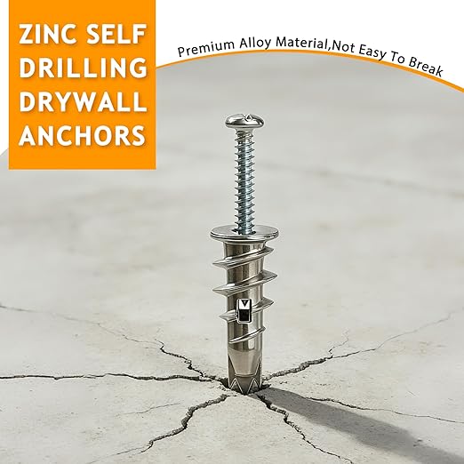 KURUI Heavy Duty Metal Drywall Anchors, 50PCS Zinc Self Drilling Wall Anchors and Screws Kit for Sheetrock, Hollow Walls, Hanging Shelves, Mirrors, Wall Decor for Home Decor & Home Improvement