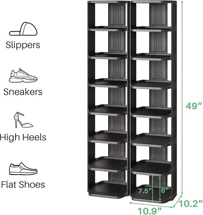 Kitstorack Stackable 16-Tier Shoe Rack for Closet & Entrance - Tall, Narrow, Vertical Shoe Stand - Plastic, Free Standing - Ideal for Small Spaces