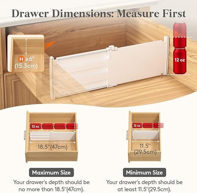 Lifewit 6" High 5 Pack Deep Drawer Dividers, 11.5-18.5" Expandable Clothes Divider for Drawers, Adjustable Dresser Drawer Organizers, White Drawer Separators for Dresser, Kitchen, Clothing