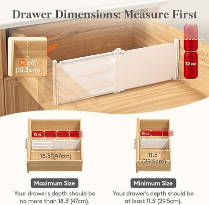 Lifewit 6" High 12 Pack Deep Drawer Dividers, 11.5-18.5" Expandable Clothes Divider for Drawers, Adjustable Dresser Drawer Organizers, White Drawer Separators for Dresser, Kitchen, Clothing