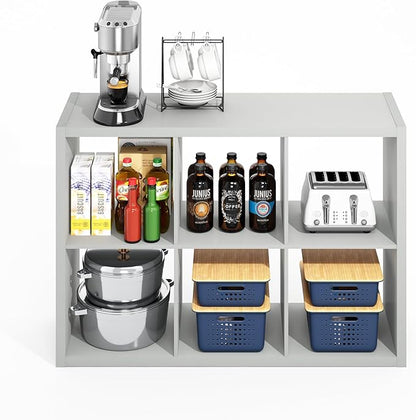 Furinno HERMITE Kitchen Island, 6-Cube Coffee Bar, Extra Thick Kitchen Storage, Bakers Rack, for Pantry Organizers and Storage, Kitchen Organization, Light Grey