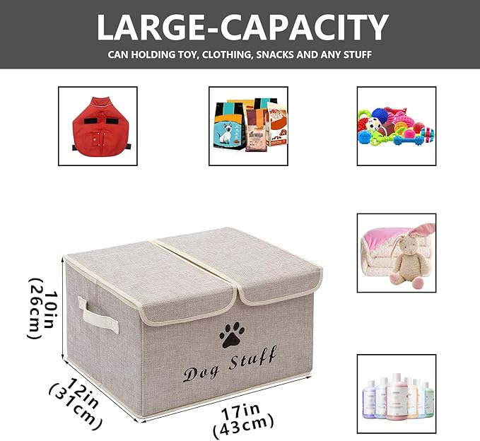 Dog toy box with lid dog storage organizer perfect basket for dog toys living room, playroom, closet, home organization and storage - Beige