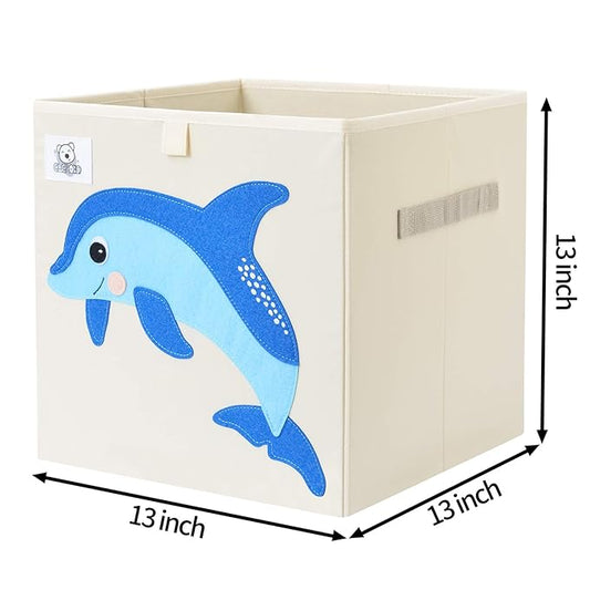CLCROBD Foldable Animal Cube Storage Bins Fabric Toy Box/Chest/Organizer for Toddler/Kids Nursery, Playroom, 13 inch (Dolphine)