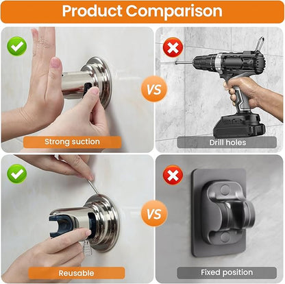 Strong Suction Cup Shower Head Holder - No Drill Handheld Shower Bracket for Seniors, Kids & Pets, Tool-Free Adjustable Height Bathing Aid for Tile/Glass, Rustproof ABS Construction