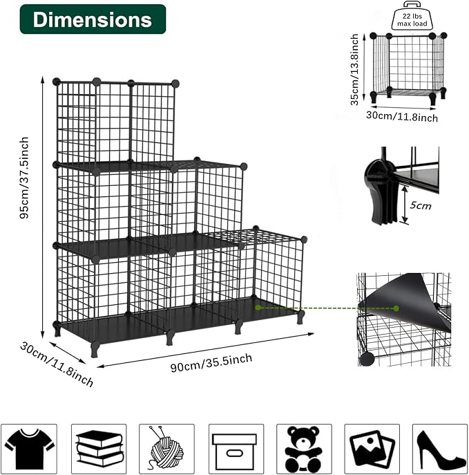 AWTATOS Wire Cube Storage Organizer, Closet Organizers and Storage, Metal 6 Cube Storage Shelves Bookshelf, Portable Closet Clothes Organizer for Bedroom, Home, Office, Black