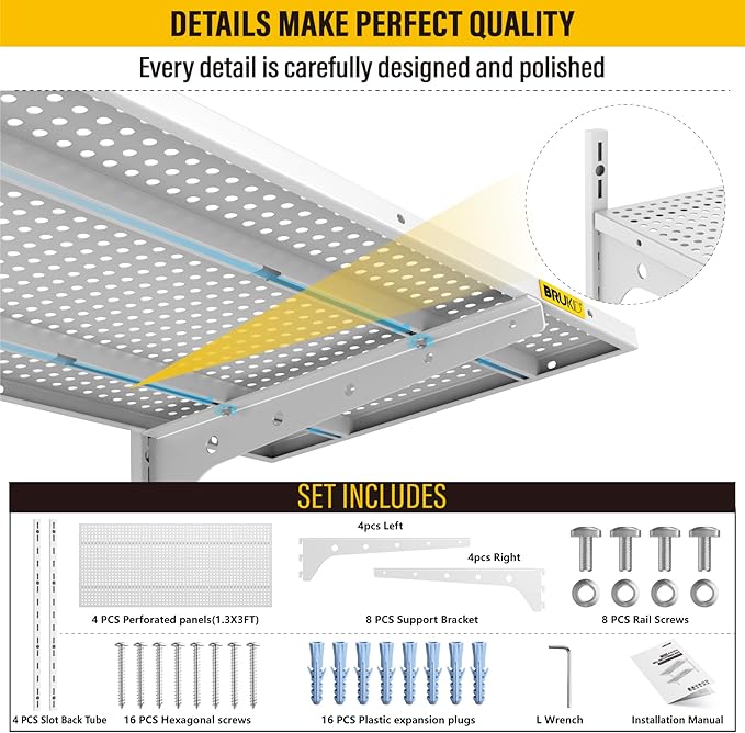 2-Pack 2 Tier 1.3x3ft Garage Shelving Wall Mounted, 15.6x36inch per Shelf Height Cassette Adjustable Floating Shelves (White)