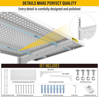 2-Pack 2 Tier 1.3x3ft Garage Shelving Wall Mounted, 15.6x36inch per Shelf Height Cassette Adjustable Floating Shelves (White)