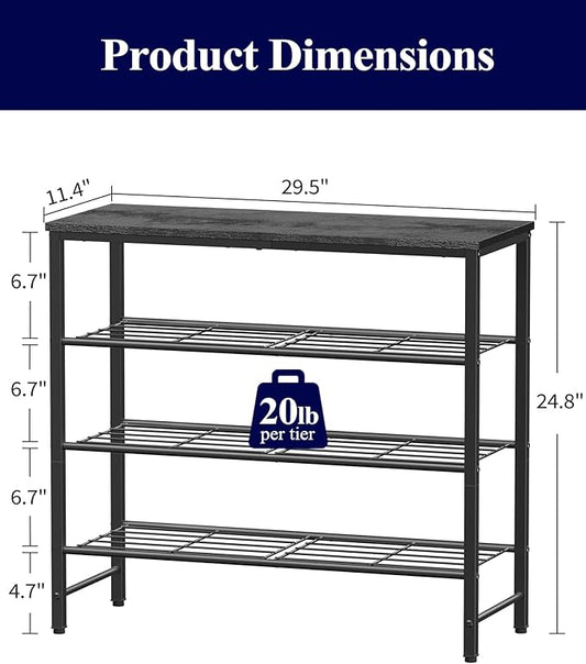 Kitsure Shoe Rack for Closet, Shoe Organizer with Leveling Feet, Sturdy & Rust-Proof Shoe Storage for Entryway, Bedroom, Living Room, 29.5" x 11.4" x 24.8", Black