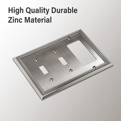 Henne Bery Sunken Pearls Heavy Duty Decorative Wall Plate Switch Plate Outlet Cover (Double Toggle/Single Decorator, Heirloom Silver)