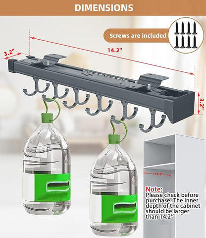 Pull Out Broom Holder, Multifunctional Slide Broom And Mop Storage/Organizer With Adjustable Double Row Sliding Hook, Garage Organization Hooks, for Closet Laundry - grey - 36cm/14.17inch