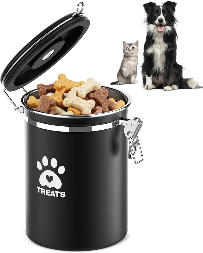 Dog Treat Container Airtight- 7.2"x4.7" Large Stainless Steel Cat Treat Jar for Kitchen Counter with Scoop, Pet Storage for Fresh Dog Cookie