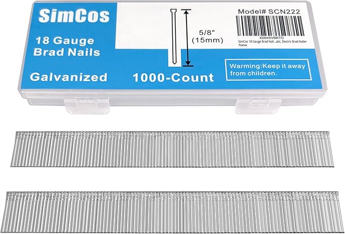 18 Gauge Brad Nails 4 Sizes (2",1-1/2",1-1/4",3/4") Galvanized 18 GA Nail Gun Nails Assorted and Small Finishing Nails for Pneumatic, Electric Brad Nailer (5/8" - 1000 PCS)