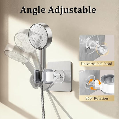 Adjustable Wall Mounted Shower Head Holder, Strong Adhesive & Drilling 2 Installation Methods, 360° Swivel Handheld Shower Wand Holder for RV Kids’ Bathroom Shower Accessories （White）