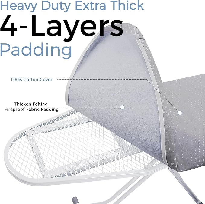SheeChung Ironing Board 13"x43",Compact Ironing Board with Iron Rest,Folding Iron Board for Small Space,Heat Scorch Resistant Cover,Sturdy Metal Frame,7 Adjustable Height,Standing Ironing Table,Grey