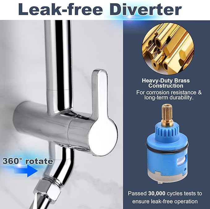 Rain Shower System with Shelf, 12 Inch Rain Shower Head Set with Hand Shower Head, SonTiy Dual Shower Combo with Height Adjustable Holder, Brass Valve, Chrome