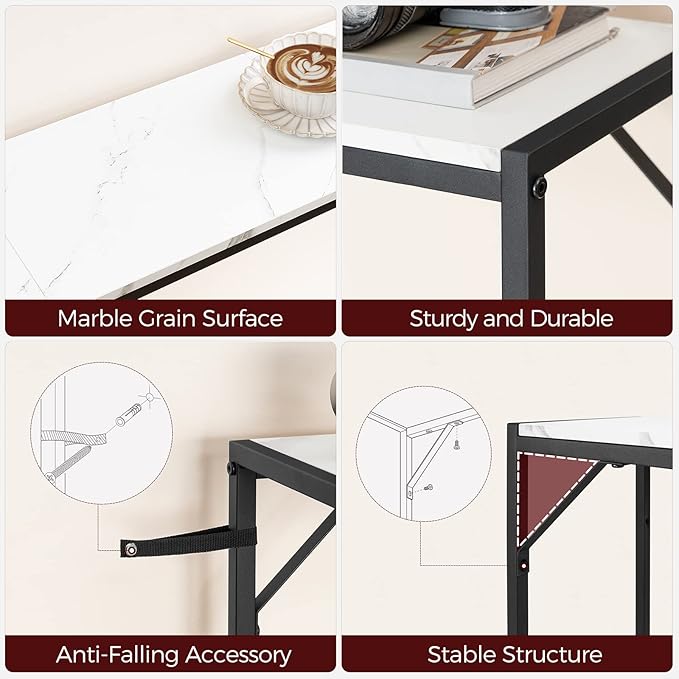 Console Table, Narrow Sofa Table Behind Couch, 43.3” Entrance Table with Power Station, Simple Style, for Living Room, Hallway, Entryway, Foyer, Marble and Black CTHM112E01