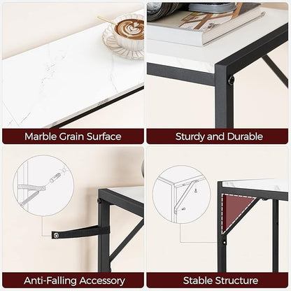 Console Table, Narrow Sofa Table Behind Couch, 43.3” Entrance Table with Power Station, Simple Style, for Living Room, Hallway, Entryway, Foyer, Marble and Black CTHM112E01