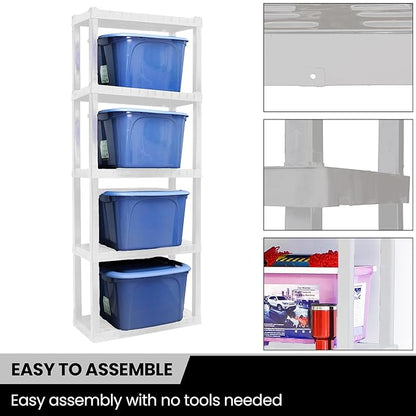 Oskar Heavy Duty Plastic Storage Shelves- for Garage, Kitchen, Bathroom Basement, Kids Room, Stackable 5-Tier White Organizer Rack for Books Shoes, Toys, Pantry, Cleaning and Closet Organization