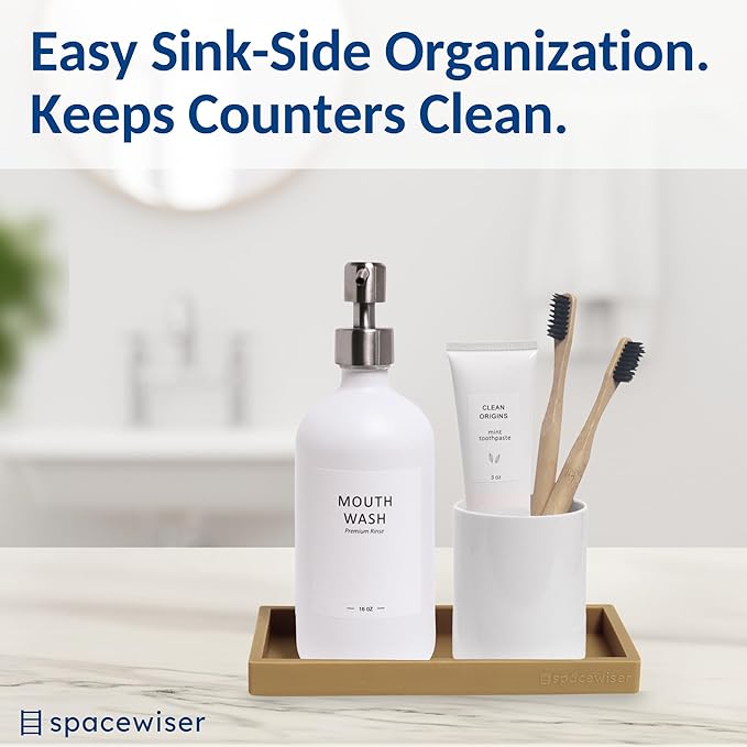 Countertop and Vanity Tray – Small 7.7" Silicone Soap Dispenser Trays, Flexible Bathroom Trays, Dish Soap Holder Kitchen Counter Caddy, Organizer Sink Tray for Soaps Bottles, Sponge, Keys