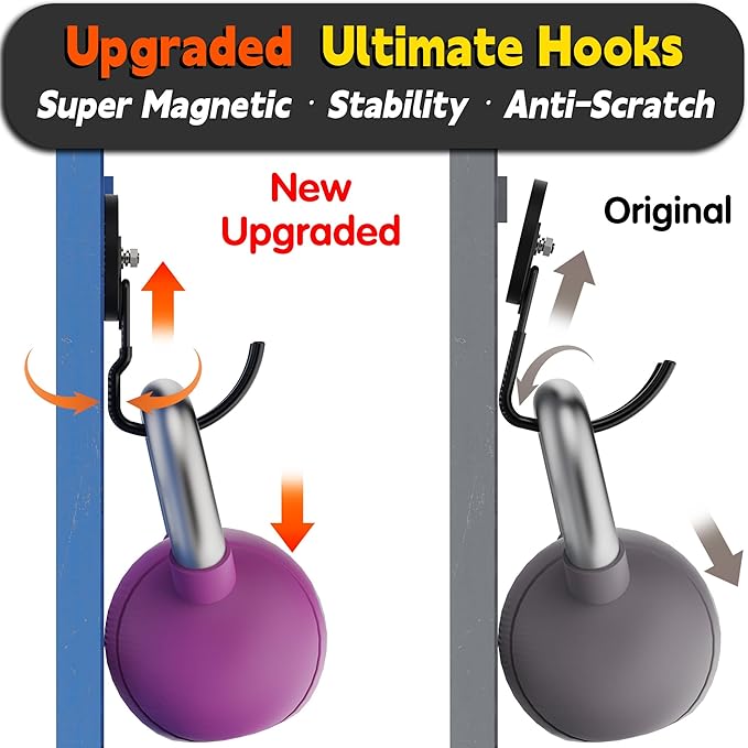 ULIBERMAGNET New Upgraded Extra Large Magnetic Hooks,2 Pack Heavy Duty Ultimate Magnetic Hooks for Metal Cabinet,Pegboard,Garage Shelve,Tool Shed,RV,Shipping Containers (Black/3.46inch)