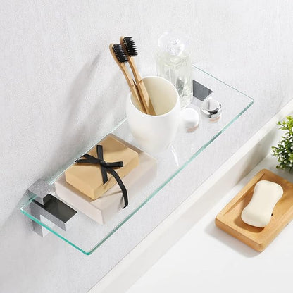 KES Bathroom Shelf Tempered Glass Shelf, 20 Inch Rectangular Glass 8mm-Thick Extended, Wall Mount Polished Chrome, BGS3201