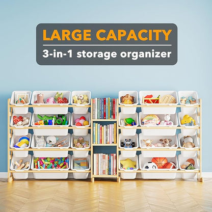 SpaceAid Large Toy Storage Organizer with 24 Bins and 3 Shelves, Toy Organizers Storage Bookshelf, Kids Bin Shelf Box Bookcase for Bedroom Playroom Organization Room Decor, White