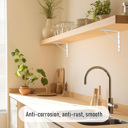 HOME MASTER HARDWARE 10 x 8 inch Metal Shelf Brackets, 90° Triangle L-Bracket, Wall Mount Supports for Floating Shelves w/ Screws, White 10-Pack
