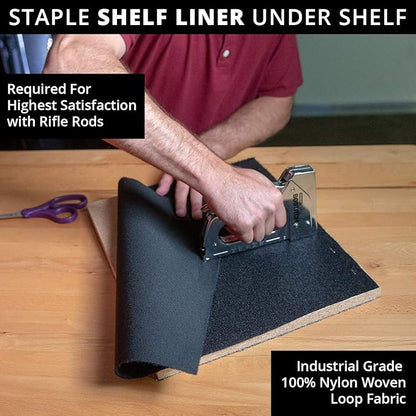 Gun Storage Solutions Rifle Rods Starter Kit with Shelf Liner Gun Organizer System Store More Guns Easy Access for Safety with Nylon Woven Loop Fabric