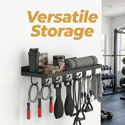 Floating Shelf Organizer Compatible with Tonal Accessories,16.9x6Home Gym Weight wall Storage Equipment Hanger, Metal Rack Holder Wall Mount with 5 T-Lock Brackets & Hooks Hanger (Black)