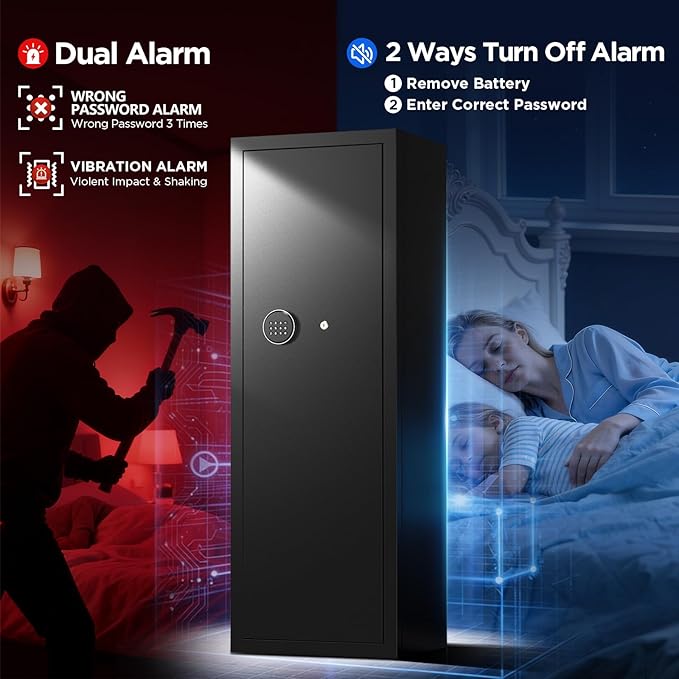 8-10 Gun Rifle Safe for Home Security, Gun Safe for Rifles and Pistols - Quick Access Digital Keypad | Easy Assembly Gun Safe with Adjustable Shelves (Fits Shotguns & Ammo)